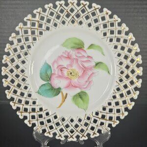 Made In Occupied Japan Decorative Rossetti Pink Floral Plate Lattice Edge